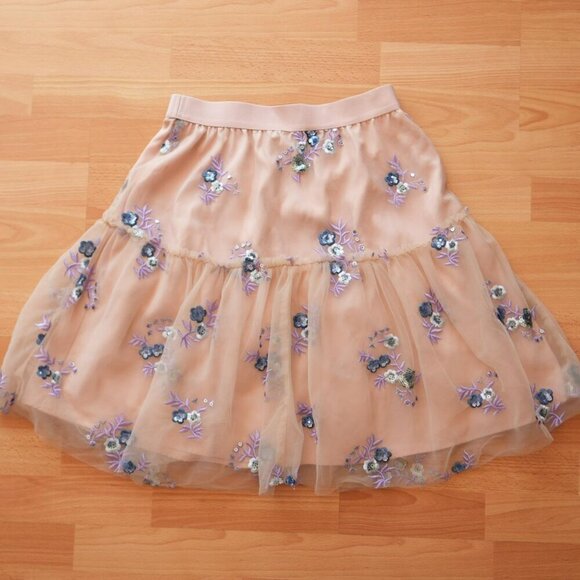 Coquette Fairy Eva Franco Embroidered Belle Sequined Tulle Mini Skirt - Picture 1 of 6